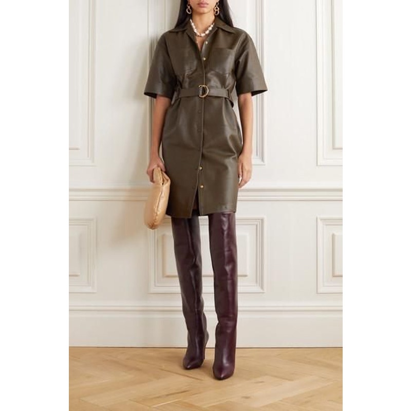 Remain By Birger Christensen Puglia Leather Shirt Dress Tarmac Size 12